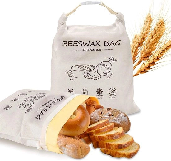 Pacco da 2 di Ceste per Pane XXL - 43x33cm - Cesta per Pane Riciclabile - Respirante e Regolatore di Umidità - Grande e Portatile - Cera di Apis Naturale e Cotone - Conserva il Pane a Lunga Data - Ideale per Pane di Lievito Naturale e Pane Autocotto