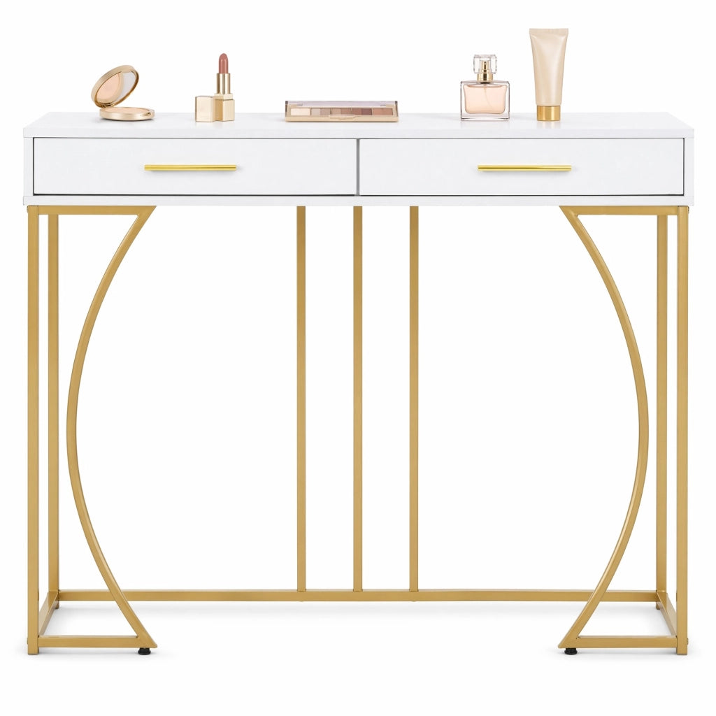 Tavolo consolle da ingresso con 1 cassetto; struttura in metallo e piano in MDF; bianco; 110 x 32 x 85 cm