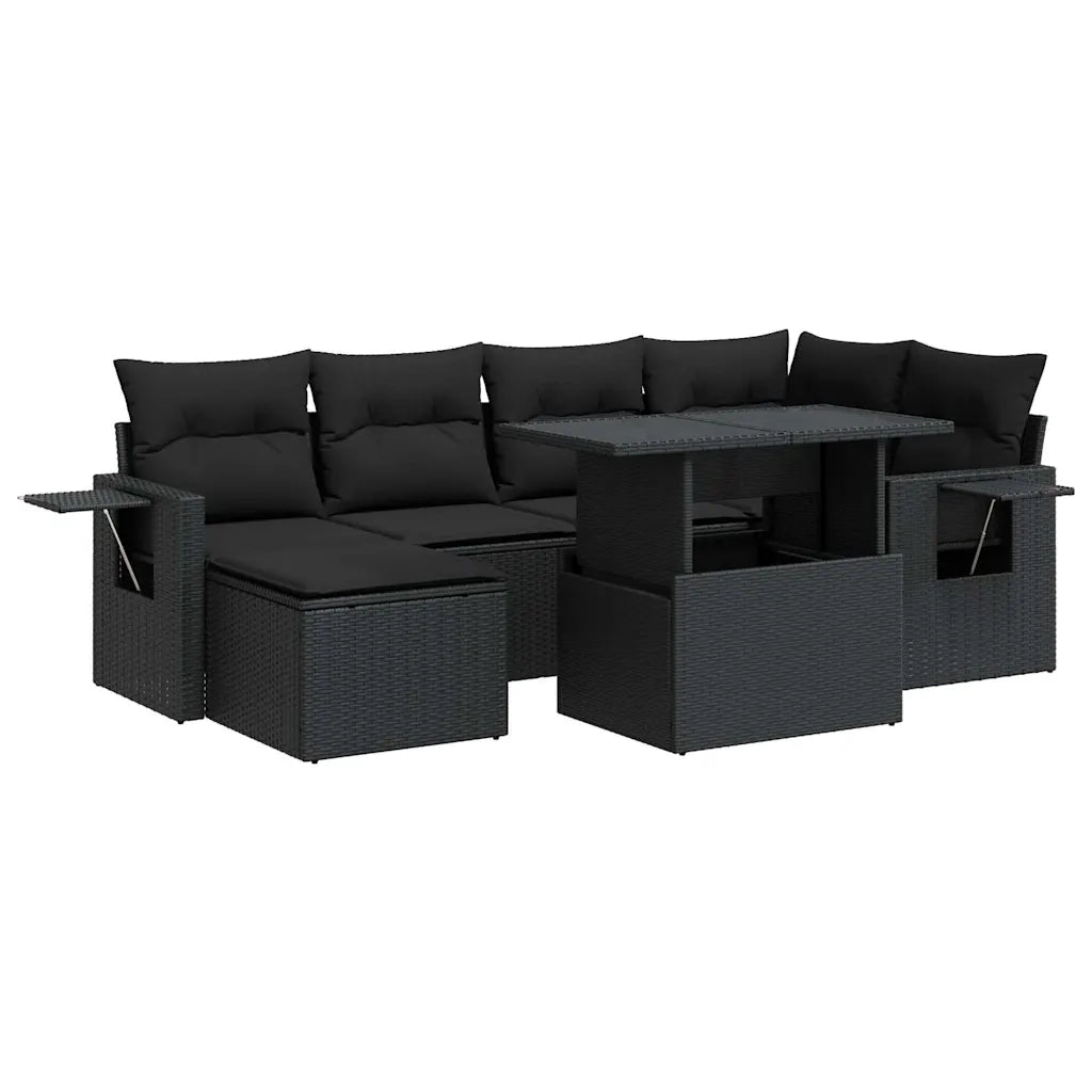 Set Divani da Giardino con Cuscini 7pz Nero Polyrattan