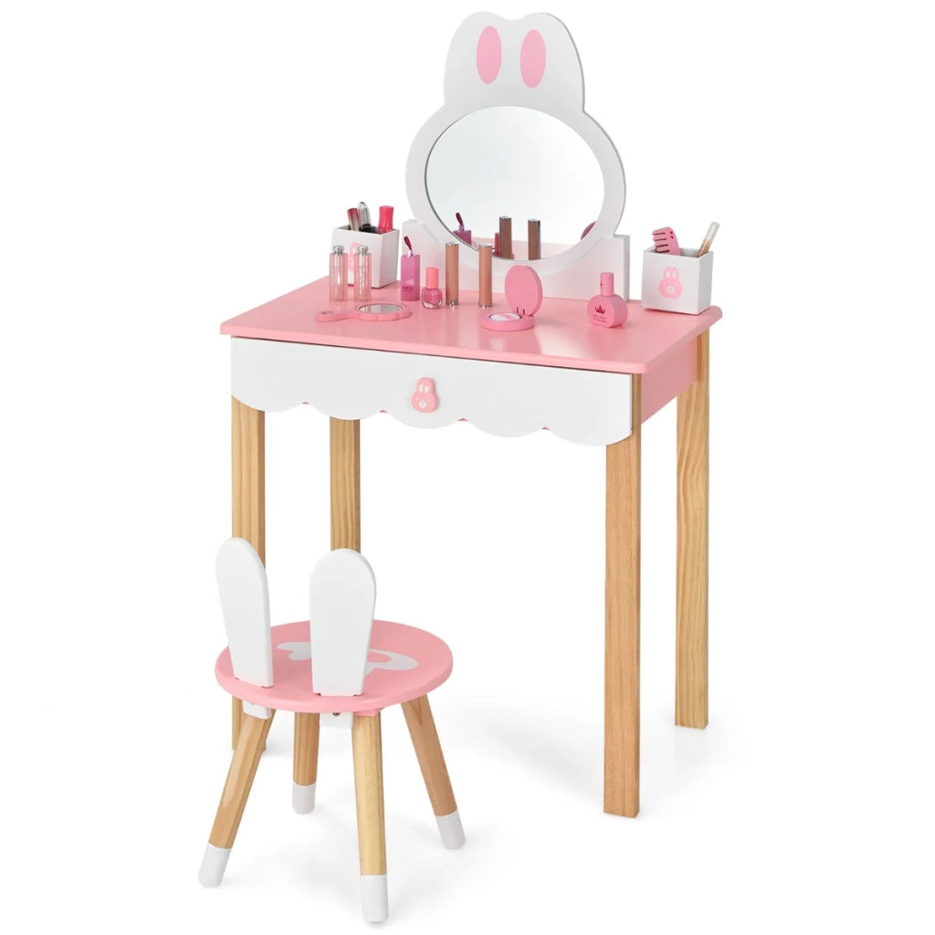 Tavolo da toeletta con sgabello 60 x 34 x 103 cm adatto per l'ufficio e come tavolo da toeletta stile carino realizzato in MDF rosa 20_0020954