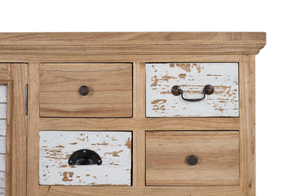 Credenza rustica in legno massello di mindi con 12 cassetti e 2 ante