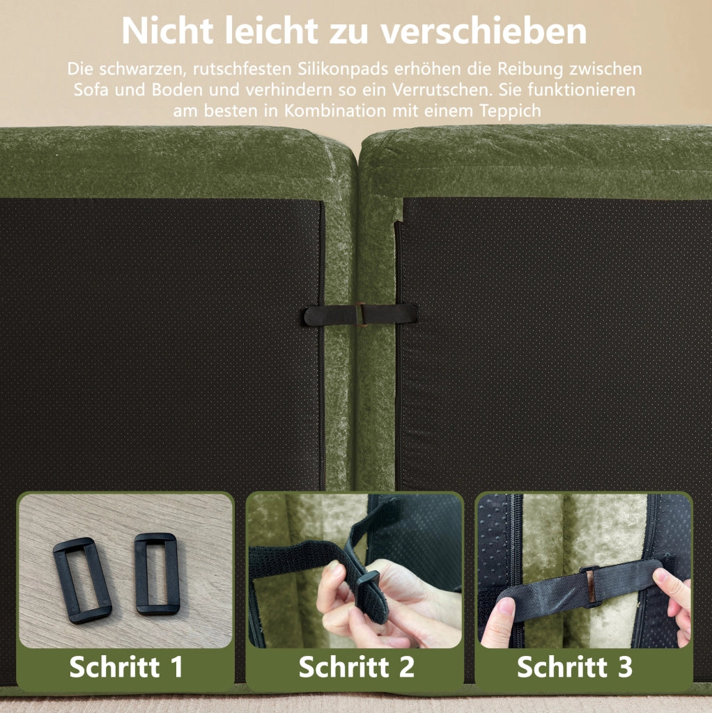 Divano modulare 3 posti senza telaio 281x95x76 cm in chenille verde