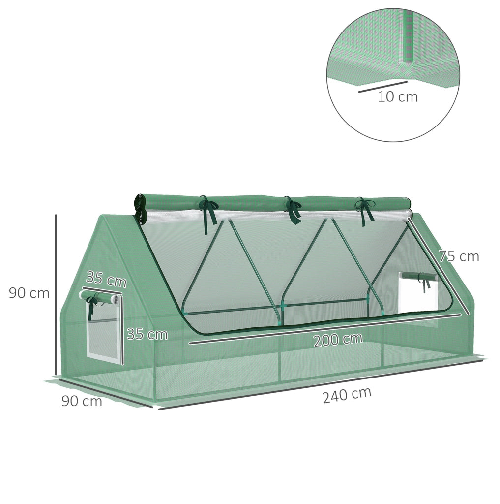 Mini serra da esterno verde con copertura in PE 240 x 90 x 90 cm