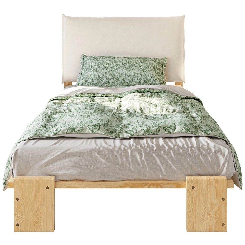 Letto Singolo Imbottito per Bambini ¨C Xylo ¨C Pino Naturale, Testiera, Rete a Doghe, 90x200