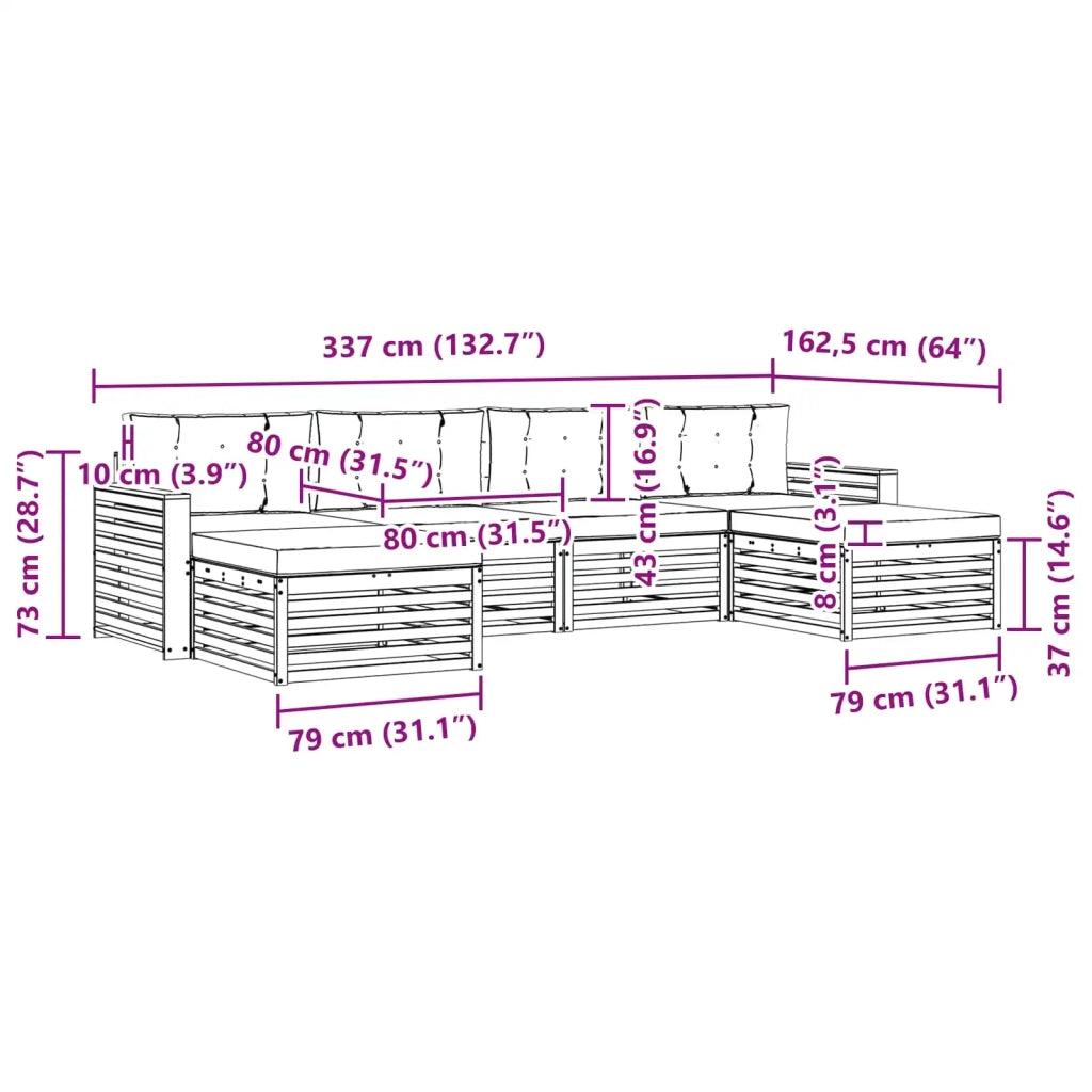 Set divani con cuscino 6 pcs Grigio Naturale e Chiaro 3373906