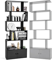 Libreria Scaffale a 5 Livelli, Libreria Verticale, Divisorio per Stanza, Armadietto con 2 Ante, Scaffale Salvaspazio e Multiuso per Soggiorno, Camera da Letto, 70 x 23 x 183 cm (Nero)