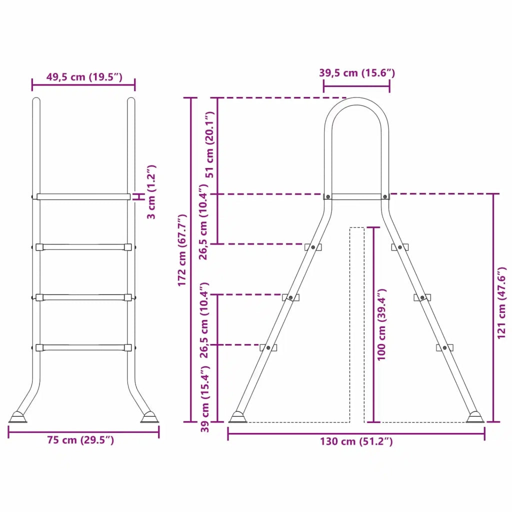 Scala per piscina fuori terra 100 cm 3-Step Acciaio Inox 304 42032422