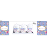Set Tris Barattoli da Cucina Sale Zucchero Caffè in Ceramica Romantic Rose + Mensola