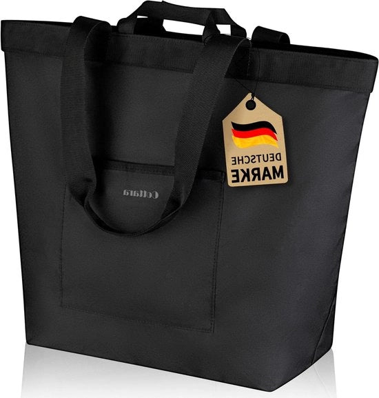 Borsa grande con zip, base rinforzato e materiale impermeabile - Ideale come borsa da tempo libero, shopper o borsa da bagno - Nero 40 litri