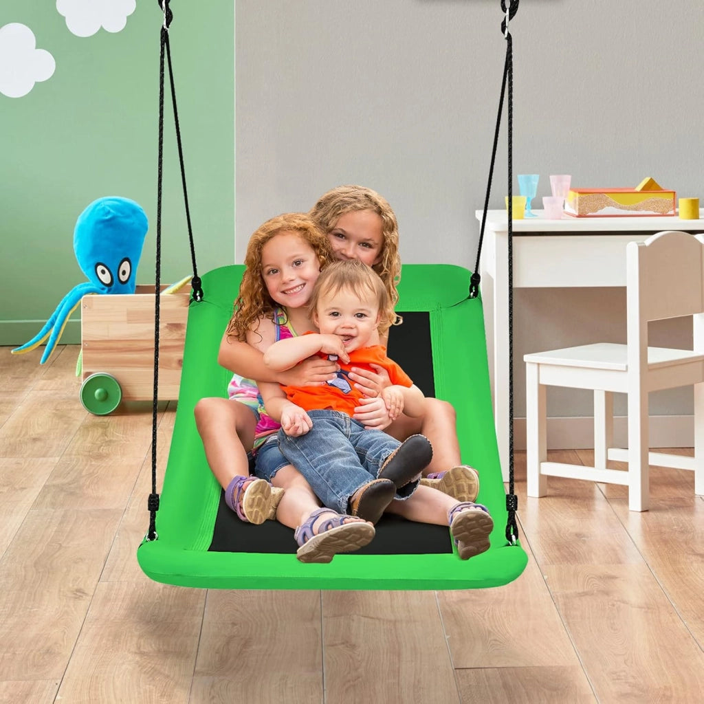 Altalena a nido d'ape con corde regolabili, altalena per bambini e adulti, 150 cm x 80 cm, altalena da giardino fino a 150 kg, per interni ed esterni (verde)