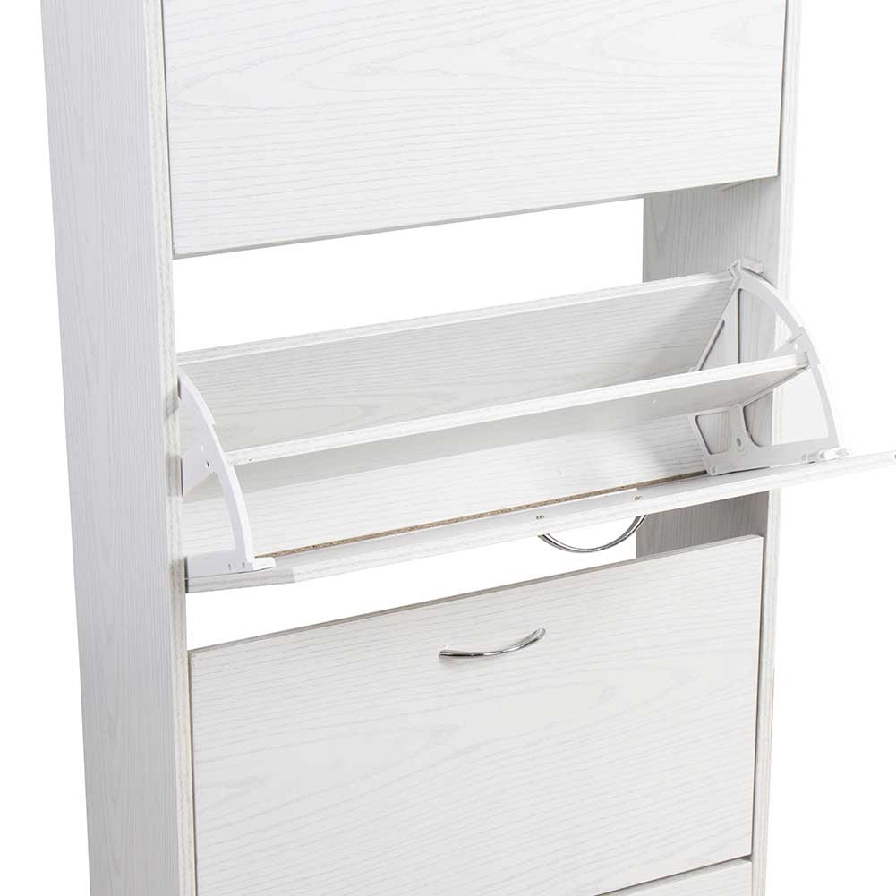 Scarpiera 4Ante Doppia Profondità Salvaspazio Bianco Frassinato 63x24H150cm mdf