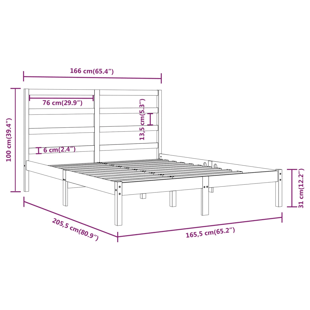 Giroletto senza Materasso-Struttura Letto Bianco 160x200 cm Legno Massello Pino 704184