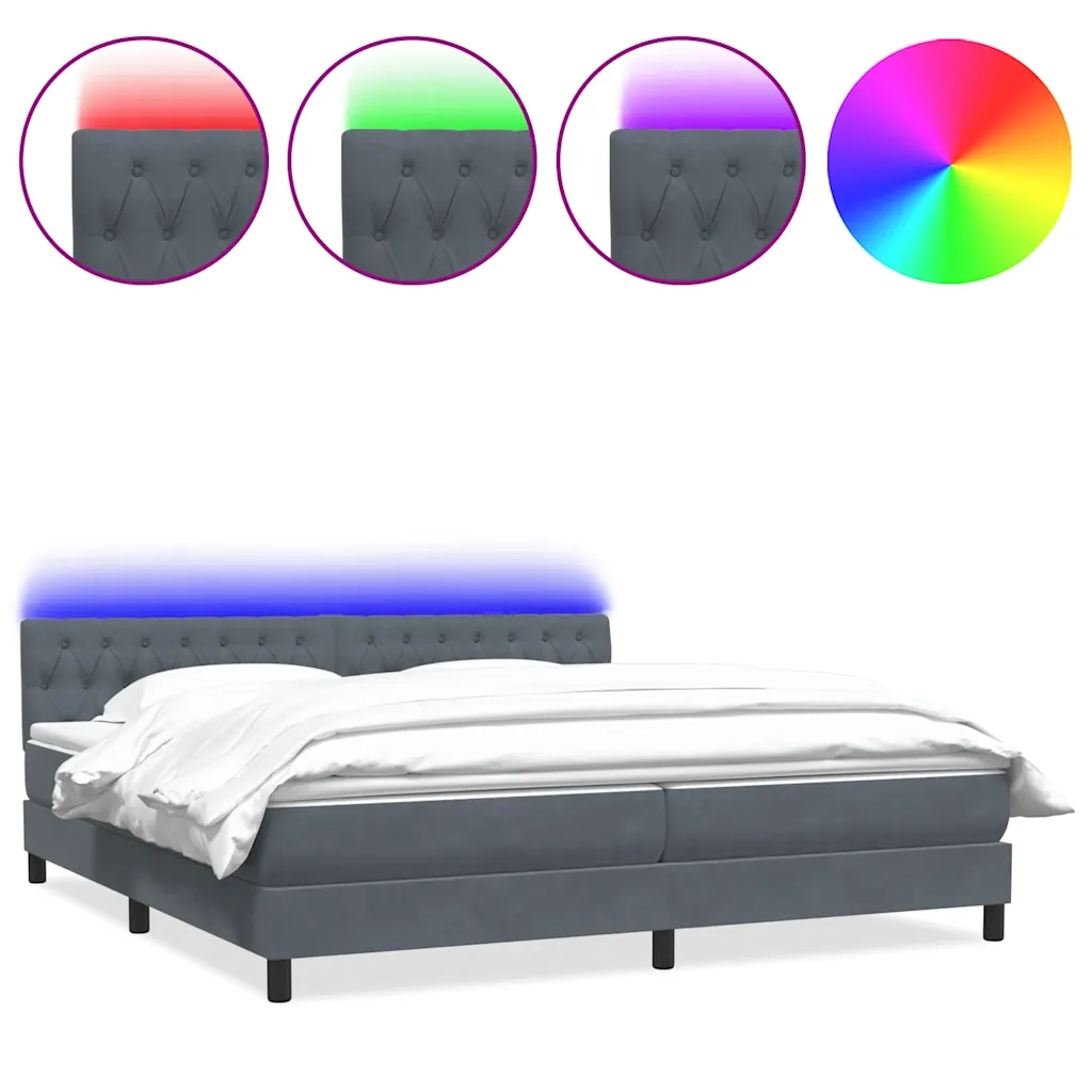 Letto a Molle con Materasso e LED Grigio Scuro 180x210 cm Velluto 3317182