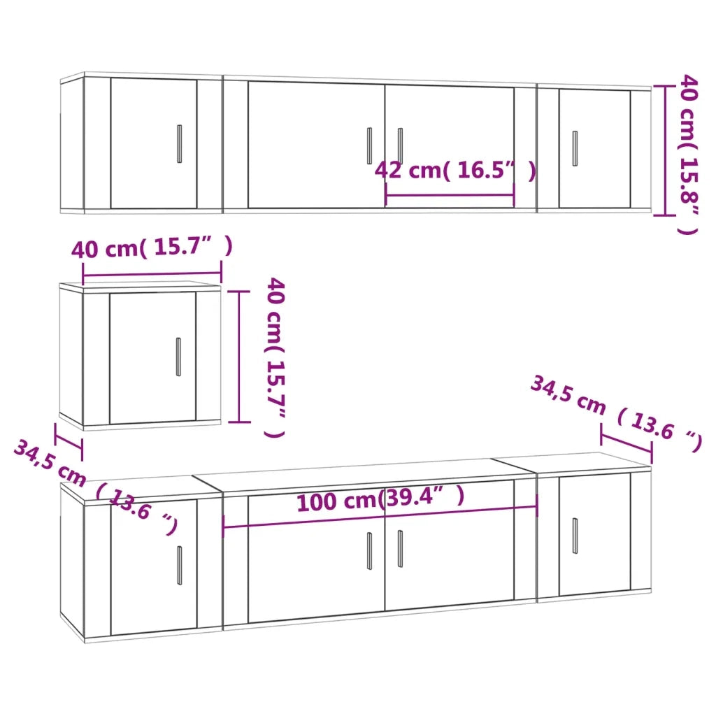 Set di Mobili Porta TV 7 pz Bianco in Legno Multistrato 3188662
