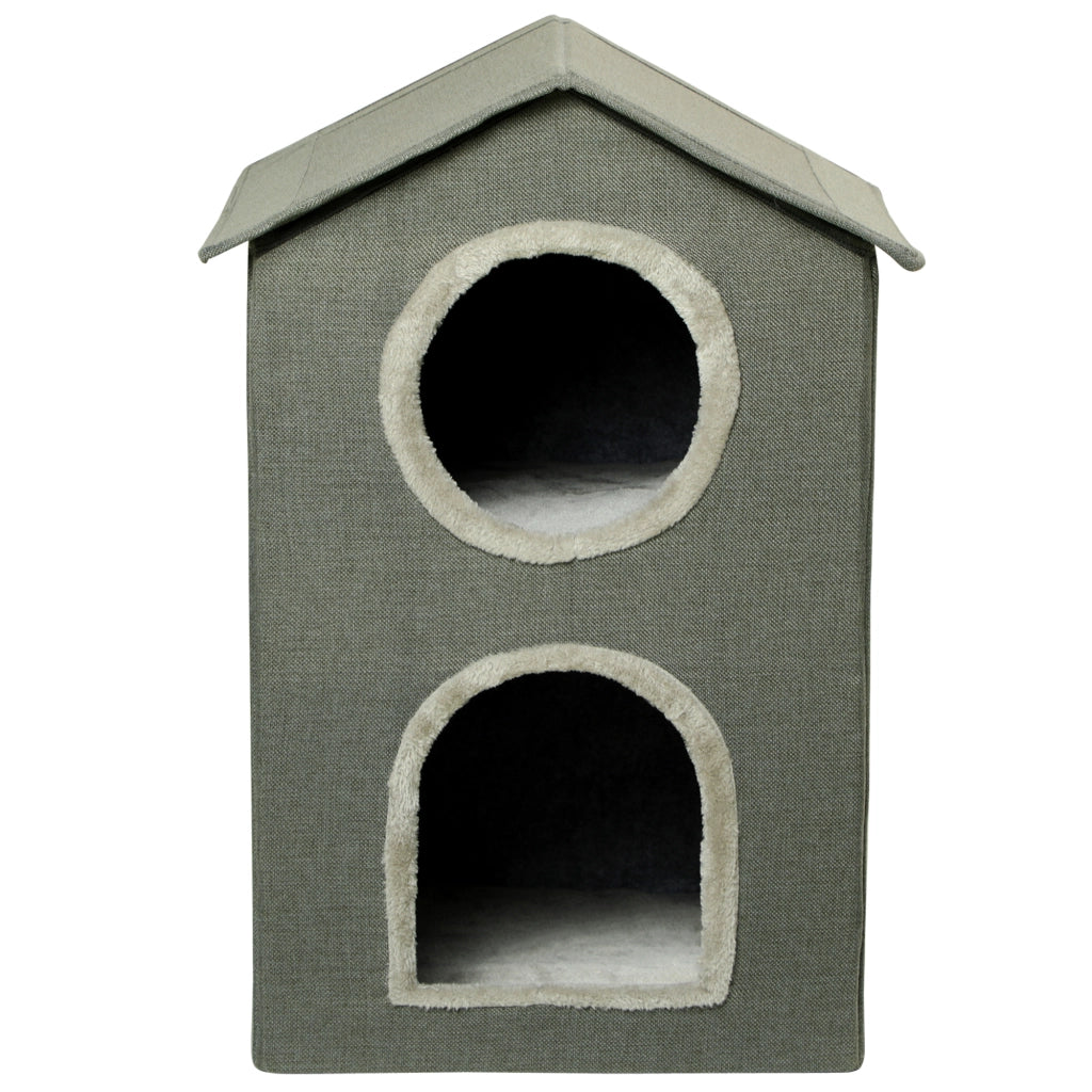 Casetta per Gatti Due Livelli ¨C Xylo ¨C Grigio con Cuscini Lavabili, 42x46x59.5 cm
