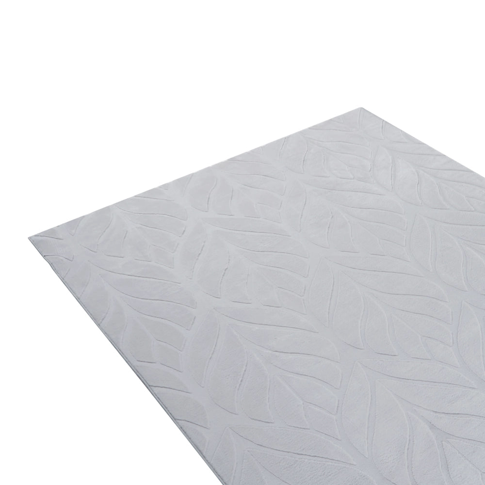 Tappeto in pelliccia sintetica di coniglio, grigio chiaro, in poliestere, 160 x 230 cm, morbido e a pelo lungo, motivo a foglie