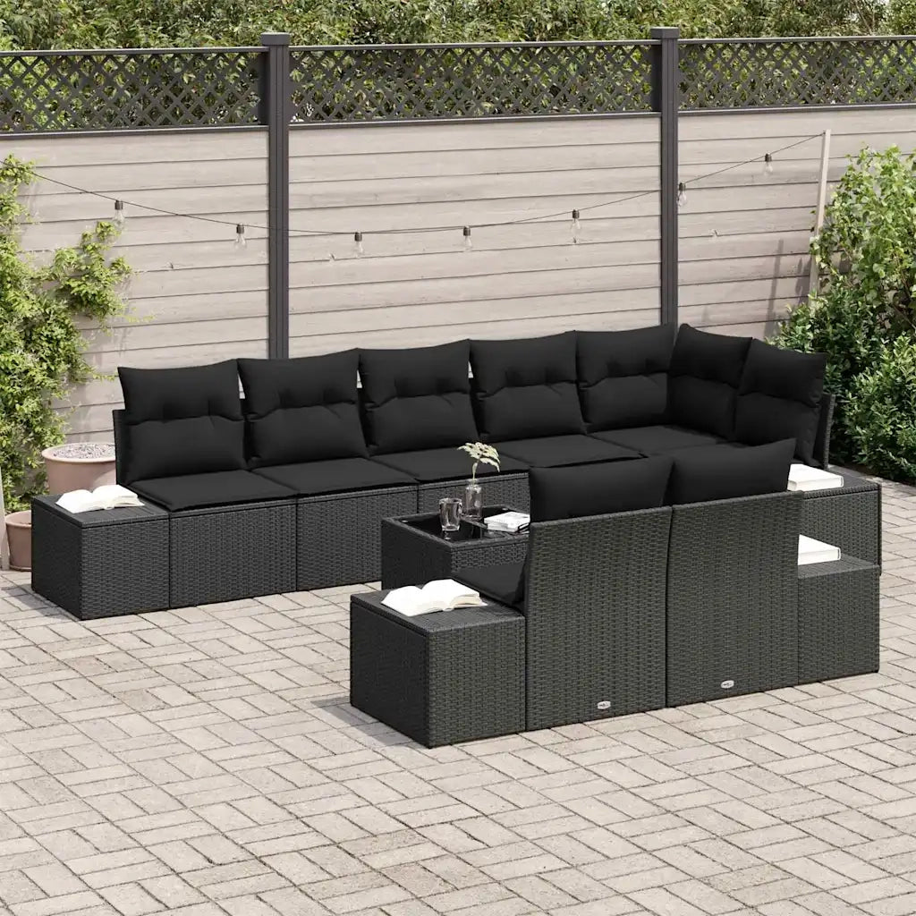 Set Divano da Giardino con cuscino 9 pcs Nero polyrattan 3347123