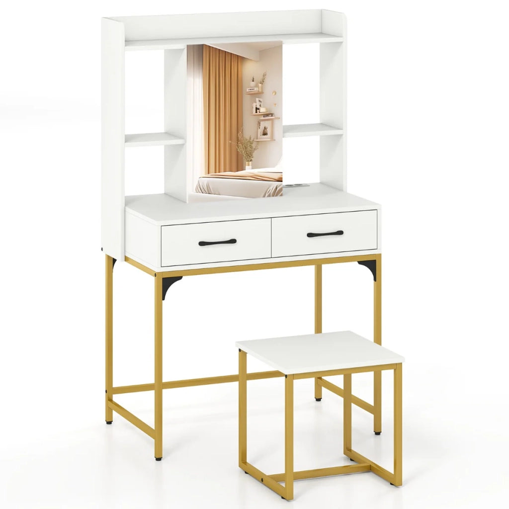 Set tavolo da toeletta e sgabello 80 x 50 x 138 cm spazio organizzato stazione di ricarica design moderno in legno bianco 20_0018008