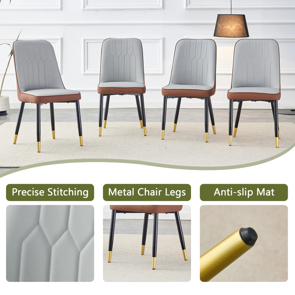 Sedia da pranzo con schienale ergonomico, in PU e metallo, Nero, marrone e grigio chiaro