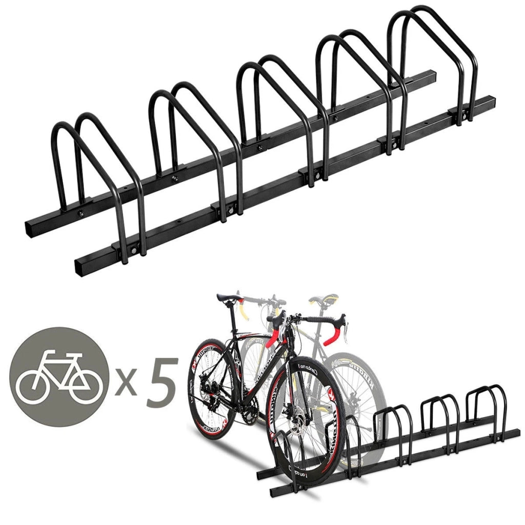 5 Bike Bicycle Stand Parking Garage Storage Organizer-Black