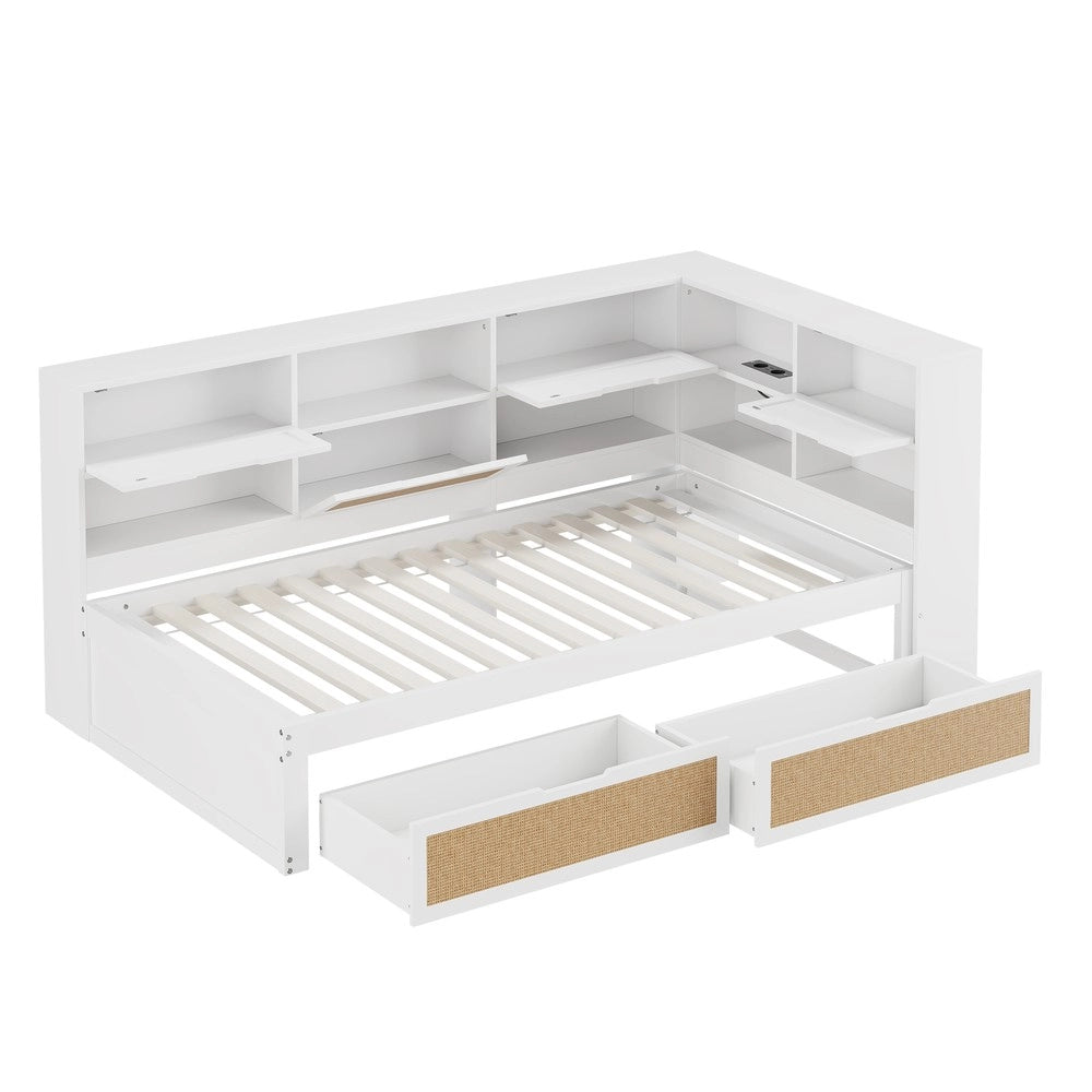 Letto Singolo con Cassetto e Contenitore in Legno Massello ¨C MINIMAL ¨C Bianco 90x200