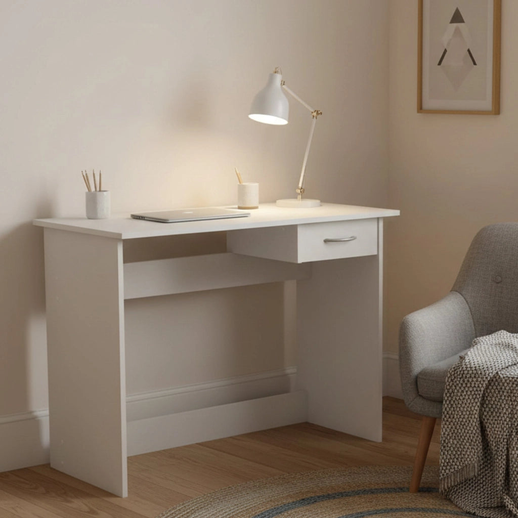 Scrivania Bargagli, Scrittoio multiuso, Tavolo per ufficio porta PC, Piano di lavoro, 101x49 h76 cm, Bianco opaco