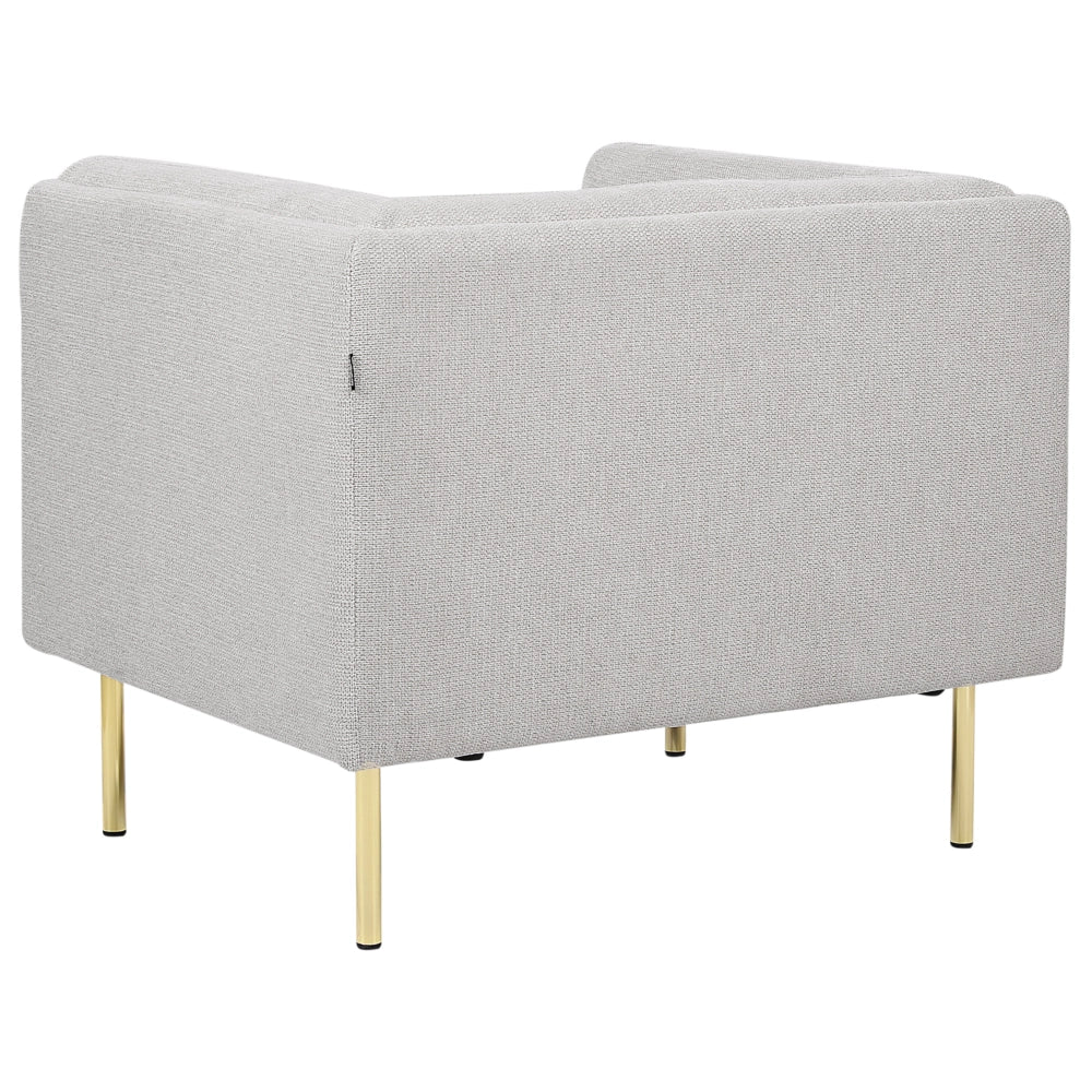 Poltrona Grigio Tessuto Oro Cromato Gambe in ferro con braccioli Soggiorno moderno minimalista