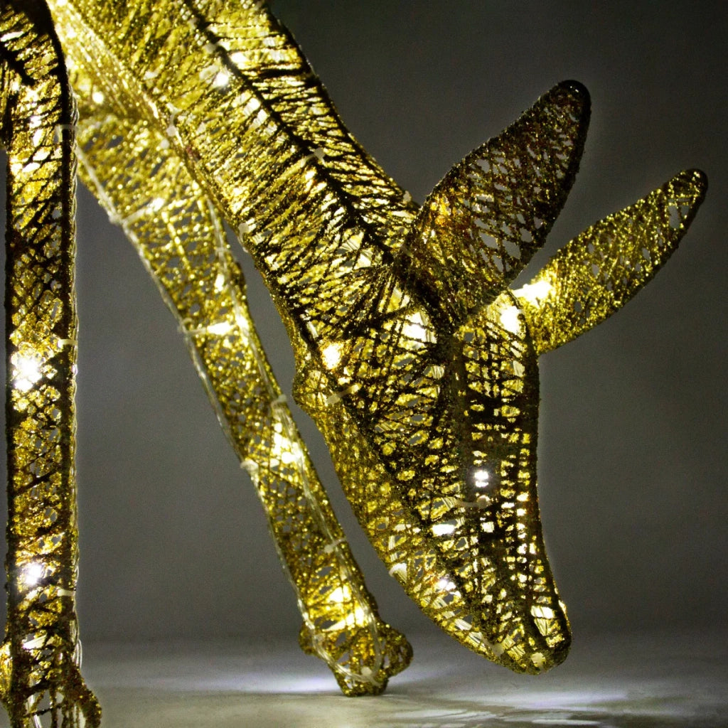 Renna di Natale Luminosa Decorazione da Esterno per la Casa Luci LED Bianco Ghiaccio Figura Luminosa Luci di Natale - Femmina - Oro