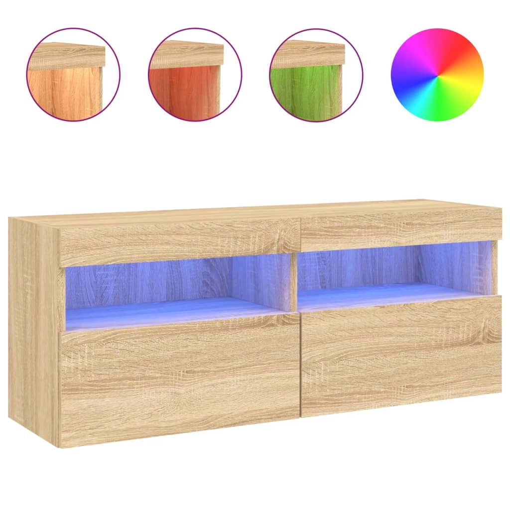 Mobile TV multimediale mensola TV credenza mobile TV sala da pranzo soggiorno parete attrezzata per camera da letto con luci LED rovere Sonoma 100 x 30 x 40 cm marrone 02_0027999