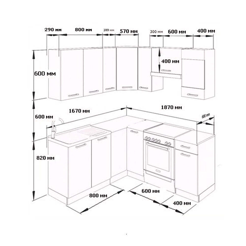 Cucina ad angolo Rick Grigio nobile/Bianco 187 x 167 cm, PL Marmo con striscia LED Vicco