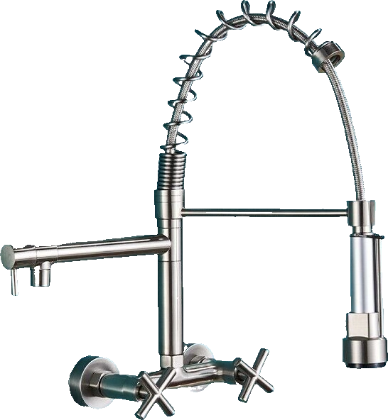 Bjorn | Rubinetto da parete gastronomia argent Rubinetto cucina professionale in acciaio inox con due doccette|doppio lavello da parete ristorante