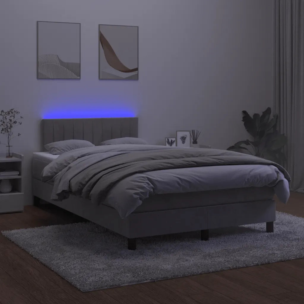 Letto a Molle Materasso e LED Grigio Chiaro 120x200 cm Velluto cod mxl 59420