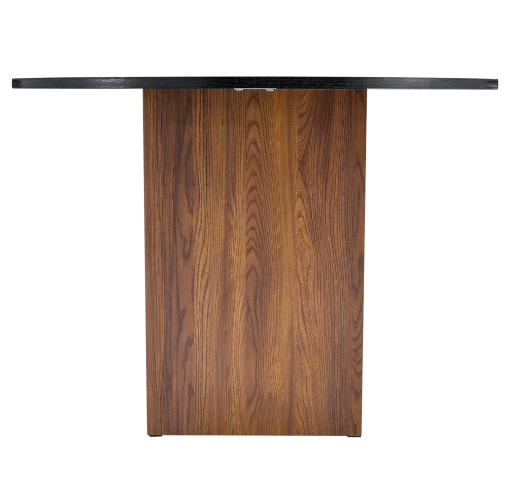 Tavolo da pranzo rotondo 100 cm con vani contenitore; effetto noce e nero; in MDF
