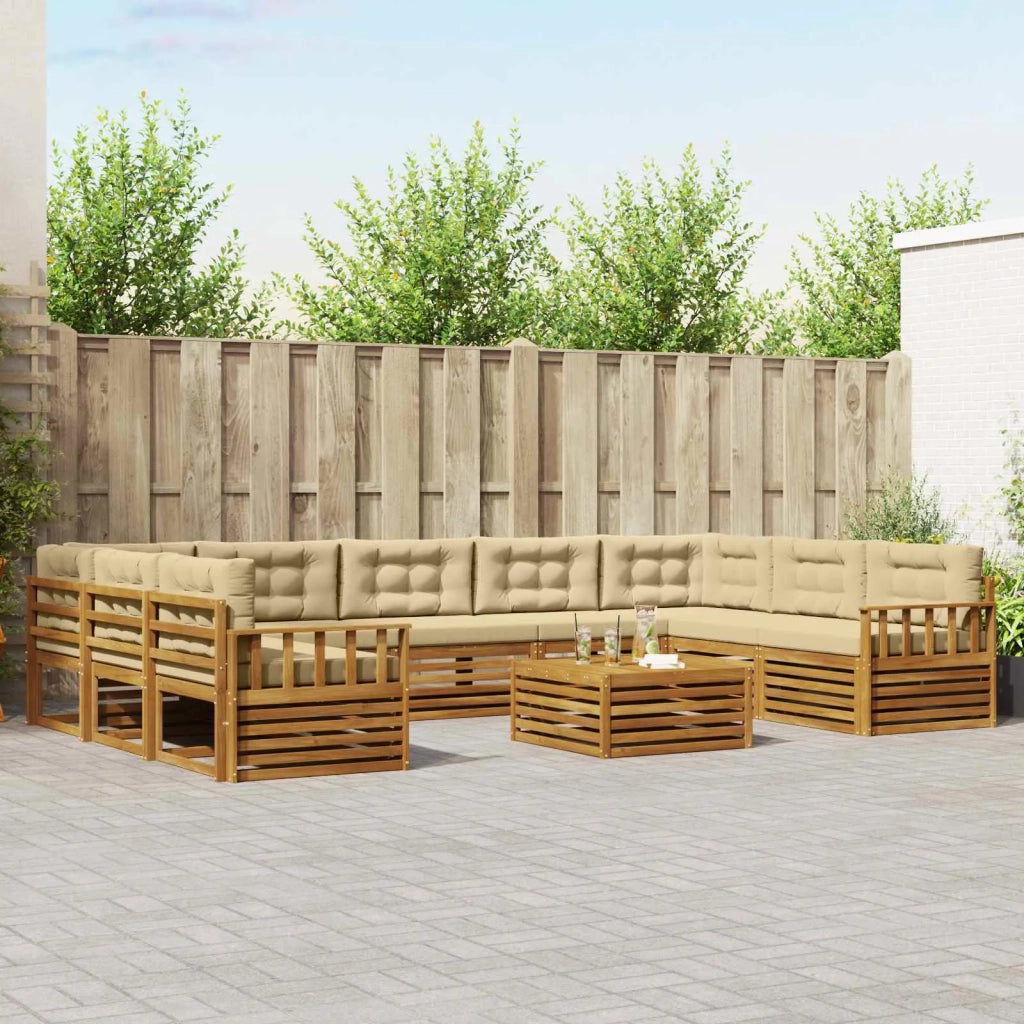 Set di divani da esterno con cuscino 10 pcs Naturale e Beige