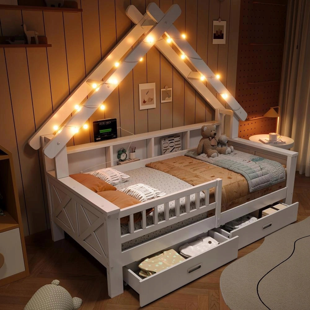 Letto a forma di casa con LED - Xylo - 90x200 - Bianco