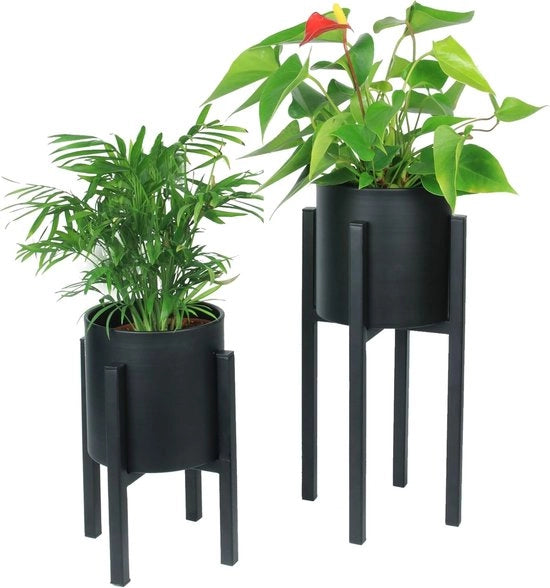 Stand per fiori con vasi decorativi - set da 2 - nero - metallo - H 23 e 33 cm