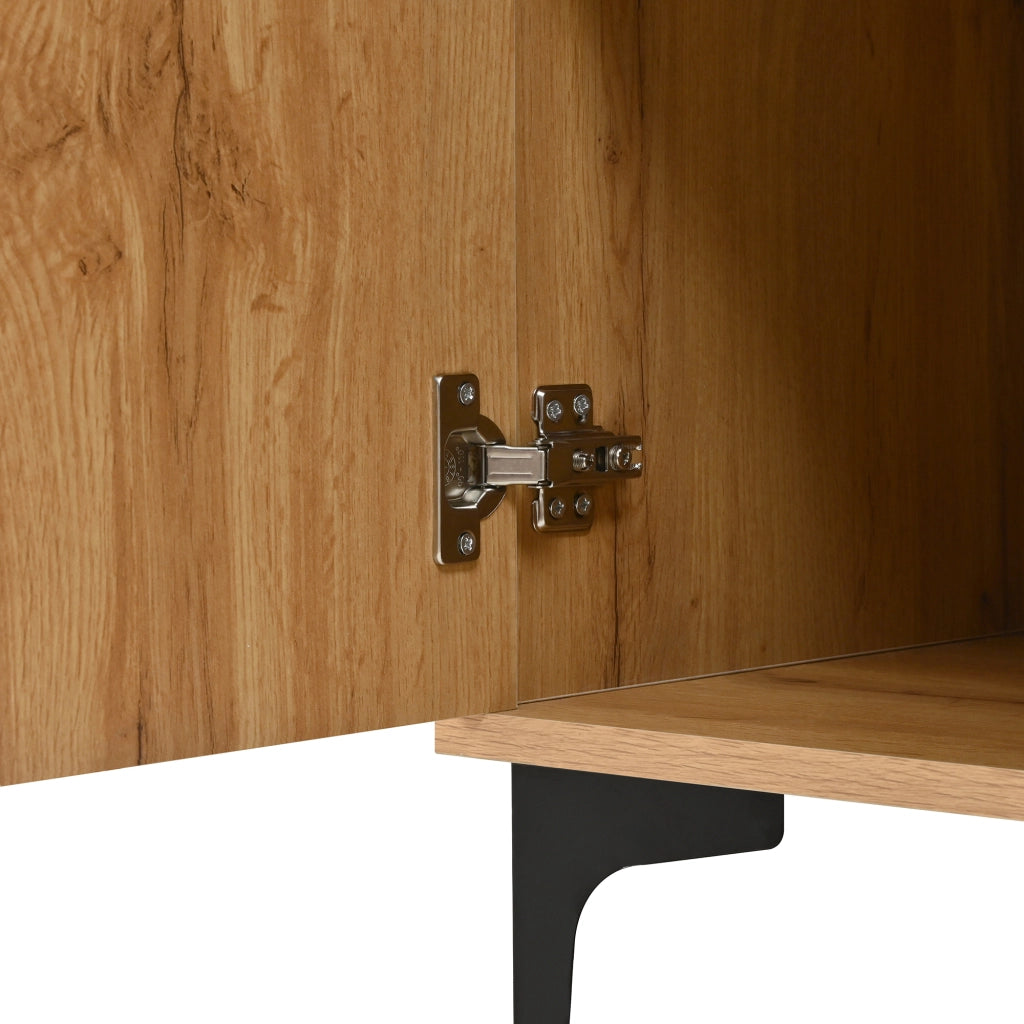 Credenza con 1 Anta e 3 Cassetti; Piedini in Metallo; Stile Moderno; in Pannelli di Particelle; Nero e Naturale; 120??35??76 cm