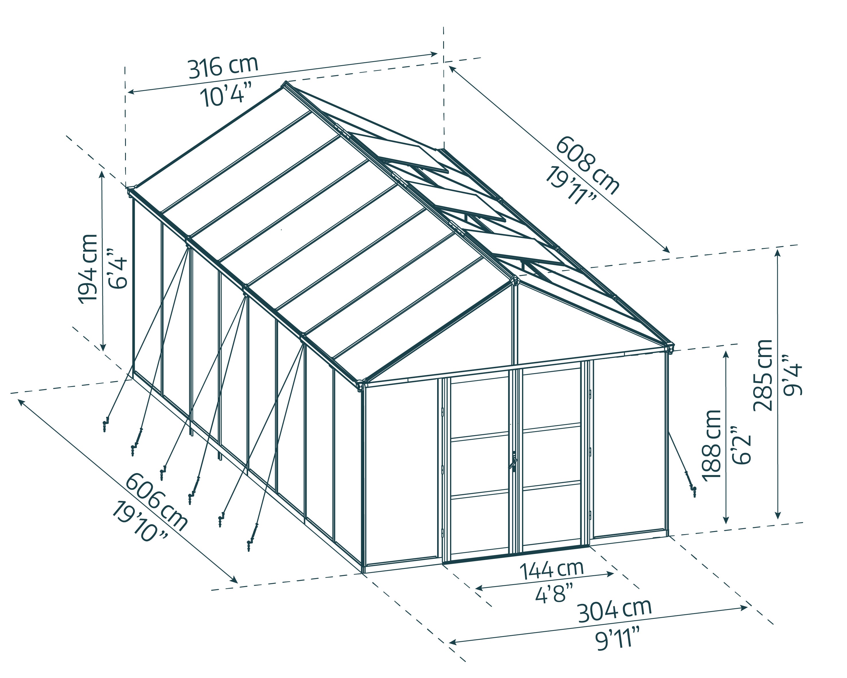 Serra Da Giardino in Policarbonato 608x304x285 cm- colore Nero Canopia ARIA Ibrida