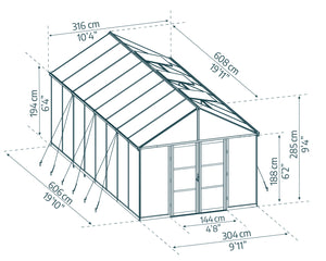 Serra Da Giardino in Policarbonato 608x304x285 cm- colore Nero Canopia ARIA Ibrida