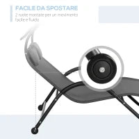 Lettino Prendisole Reclinabile a 2 Posti con Ruote, Poggiatesta Imbottito e Tetto, 200x137x138 cm, Grigio