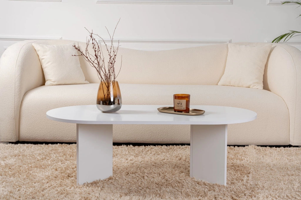 Tavolino da caffè in legno "Sabbia" - 60 x 119 x 40 cm - Bianco