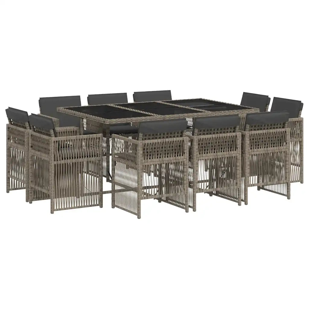Set da Pranzo da Giardino 11pz con Cuscini in Polyrattan Grigio