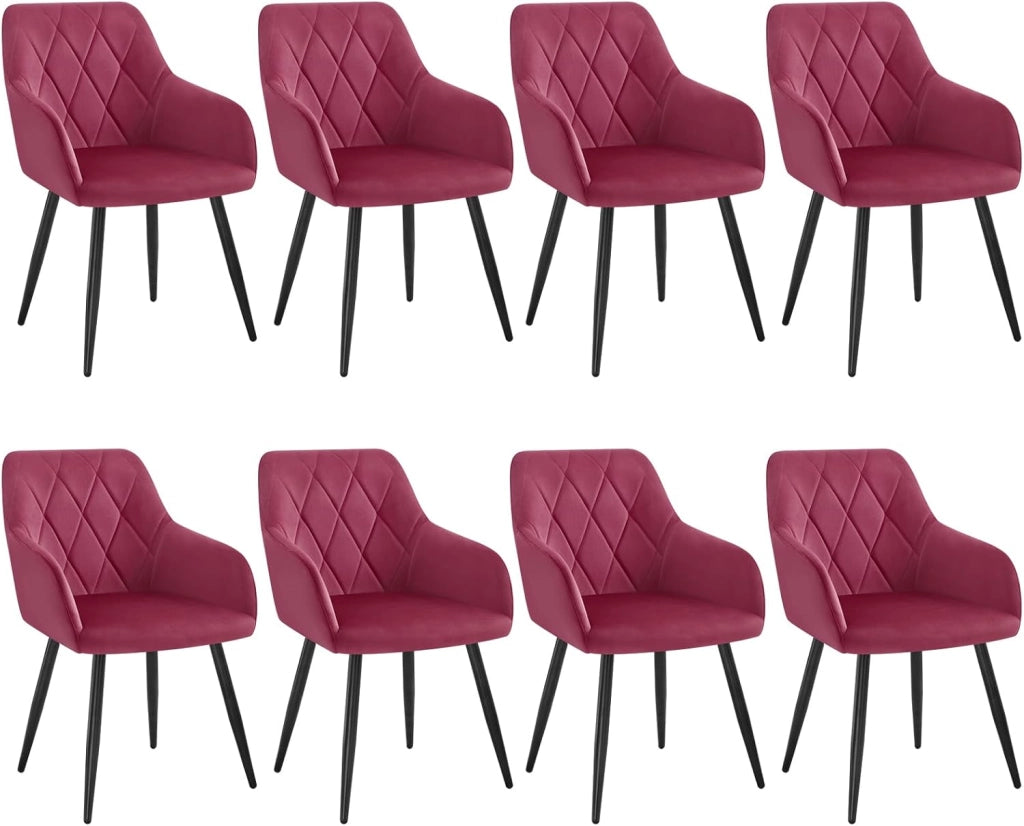 Set di 4 Sedie per Sala da Pranzo Imbottita, Poltroncina in Velluto,Sedia da Cucina con Braccioli e Schienale, Gambe in Metallo, Azzurro, BH352ts-4