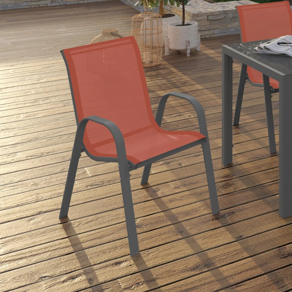 IDMarket - Set di 6 sedie da giardino impilabili LYMA in metallo e textilene terracotta