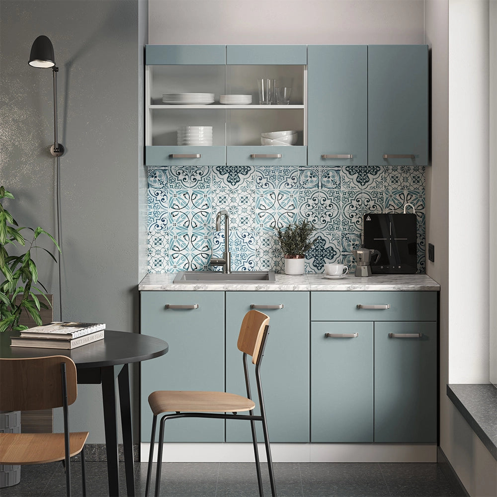 Mobile cucina sottotetto R-Line Grigio-blu/Bianco 60 cm con 2 porte Vicco