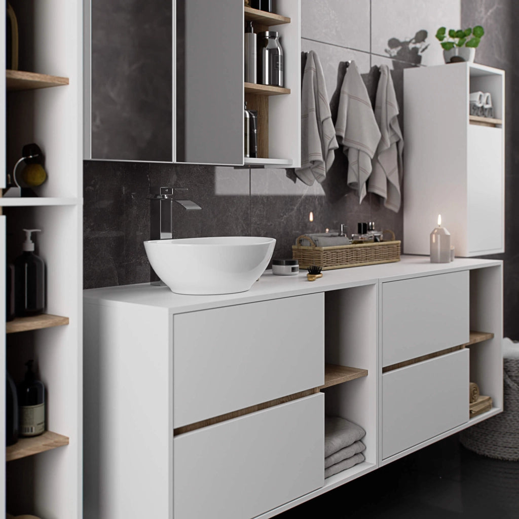 Mobile bagno senza lavabo VAMI sospeso Bianco, Sonoma Quercia 90 cm 2 cassetti 90x45,5x60 cm