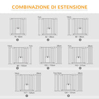 Cancelletto per Cani Estensibile con Porta a Chiusura Automatica 75-131x76 cm in Metallo e ABS Bianco