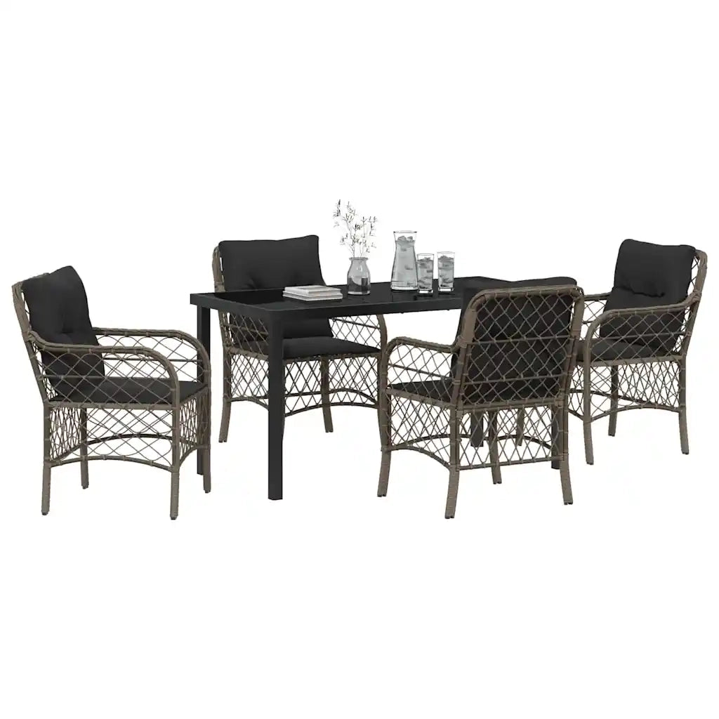 Set da Pranzo per Giardino con cuscino 5 pcs Grigio polyrattan 3380220