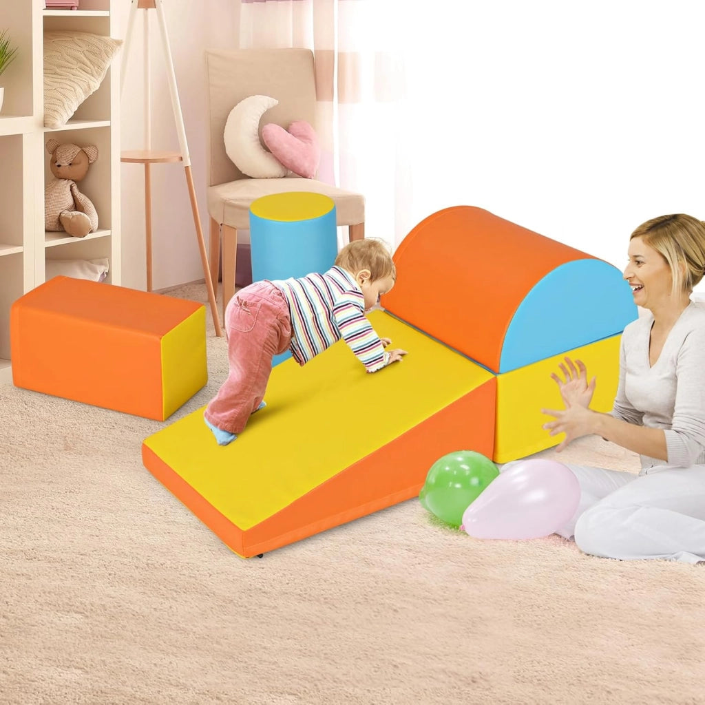 Set di 5 Blocchi con Diverse Forme e Colori, Giocattolo per Arrampicata e Strisciamento, Aiuta i Bambini a Crescere (Giallo e arancione)