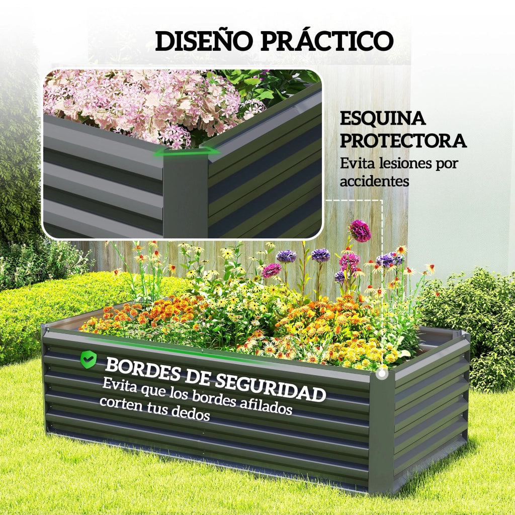 Fioriera da Esterno Grande Rettangolare in Acciaio Galvanizzato ¨C zephmum ¨C Grigio 180x90x57,5 cm
